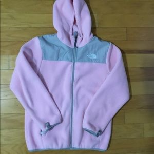 North Face Girls Polartec Pink and Grey Hooded Fleece Full Zip